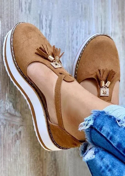 

Tassel Hollow Out Platform Sandals - Brown, 469625