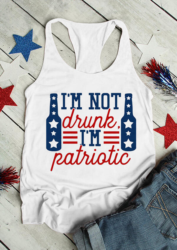 

I'm Not Drunk I'm Patriotic Star Casual Racerback Tank - White, 469549