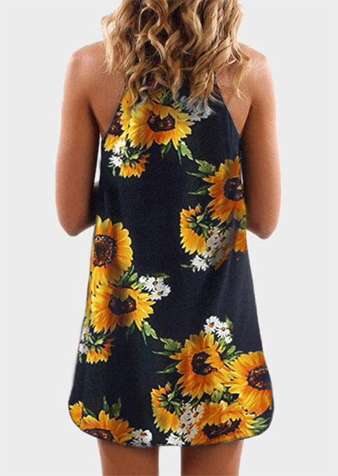 Sunflower Spaghetti Strap Mini Dress - Deep Blue