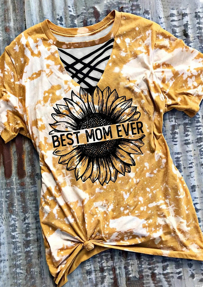 

Best Mom Ever Sunflower Hollow Out T-Shirt Tee without Criss-Cross Camisole - Yellow, 470175