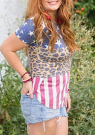 Summer Outfits American Flag Leopard T-Shirt Tee