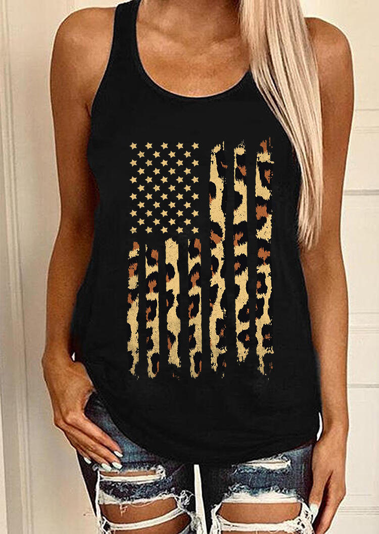 

Leopard American Flag Star Racerback Tank - Black, 470525