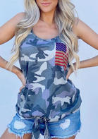 Summer Outfits Camouflage American Flag Pocket Tank