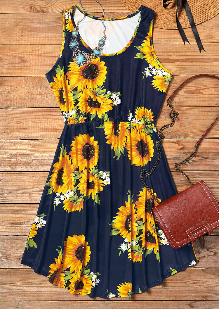 

Sunflower Sleeveless Mini Dress - Navy Blue, 469861