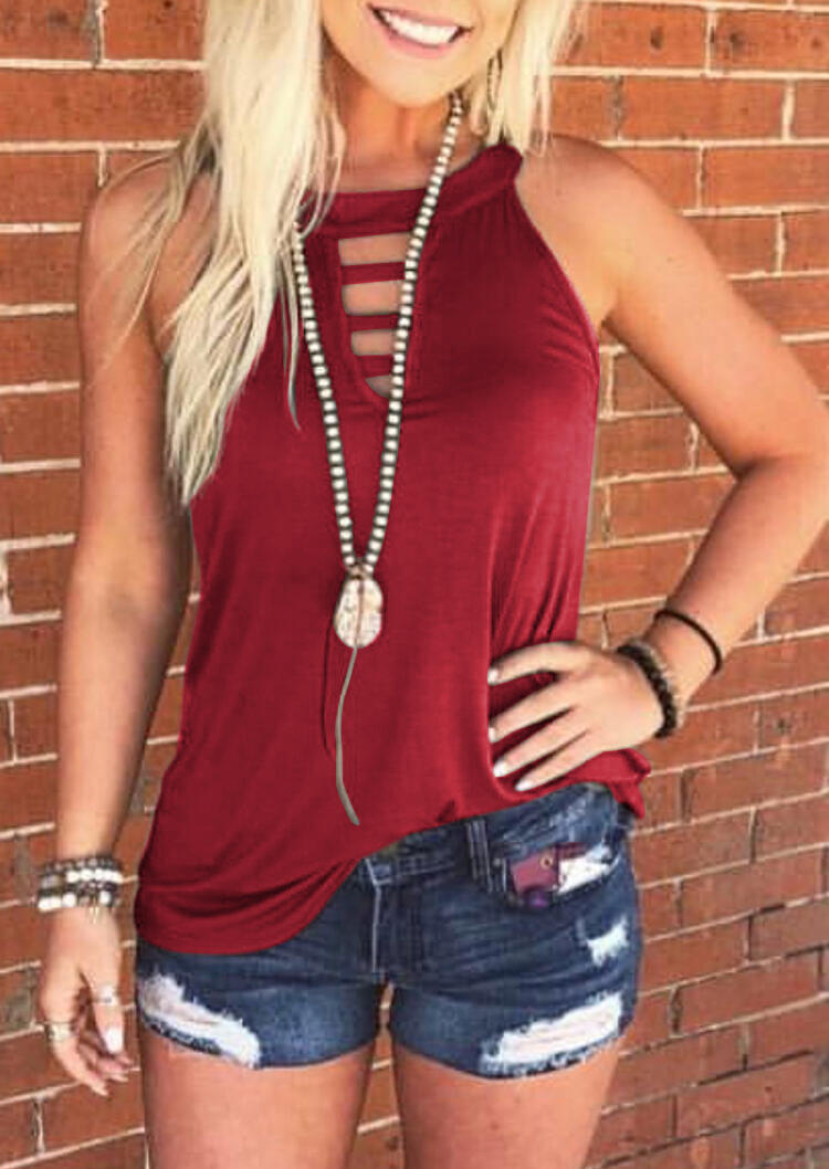 

Hollow Out Keyhole Neck Tank without Necklace - Burgundy, 471090