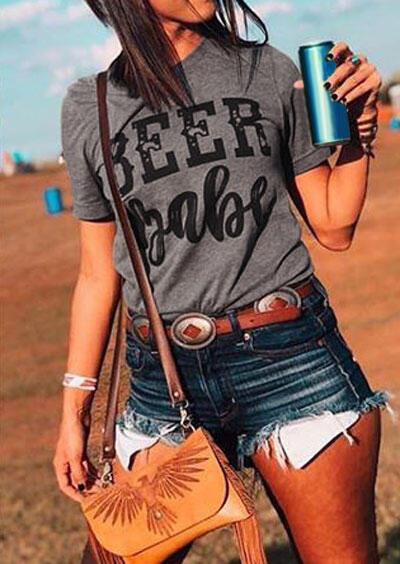 Beer Babe Short Sleeve T-Shirt Tee - Gray
