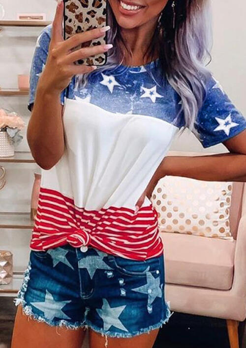 

American Flag Color Block T-Shirt Tee - Blue, 471161