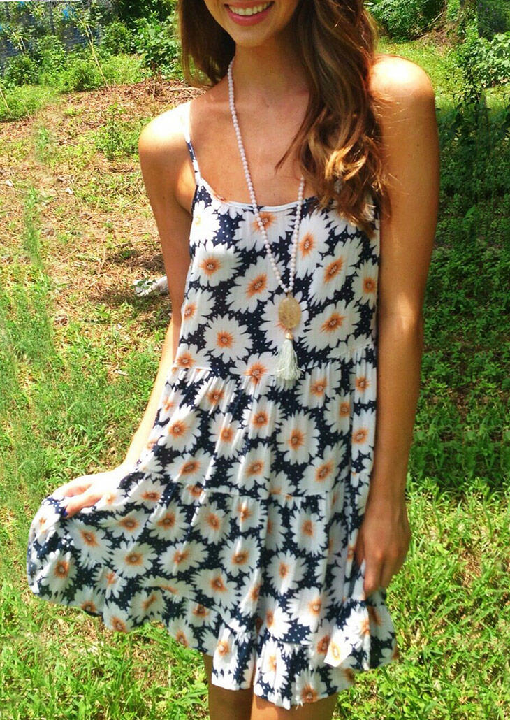 

Daisy Ruffled Open Back Mini Dress without Necklace - Navy Blue, 471522