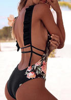 Floral Ruffled Open Back One-Piece Swimsuit