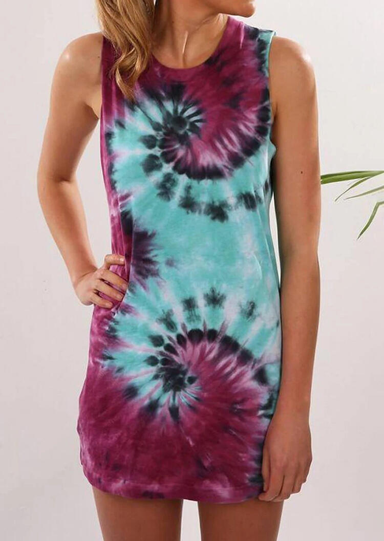 

Swirl Tie Dye Sleeveless Mini Dress, Multicolor, 471380