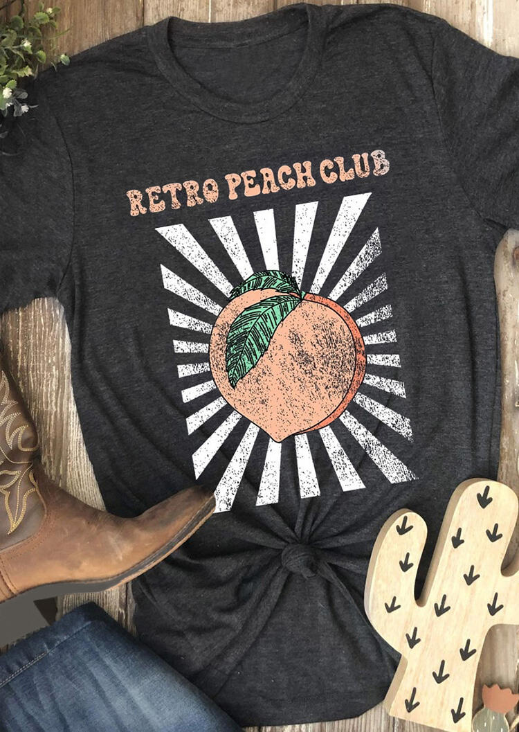 Retro Peach Club T-Shirt Tee – Dark Grey