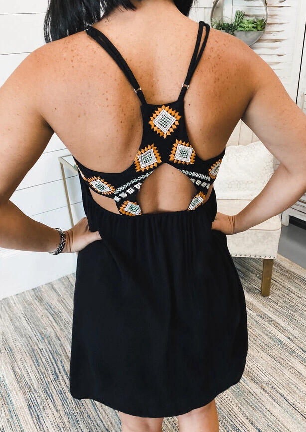 

Hollow Out Geometric Spaghetti Strap Mini Dress - Black, 471711