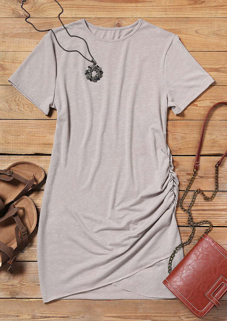 Ruched Short Sleeve Bodycon Dress without Necklace