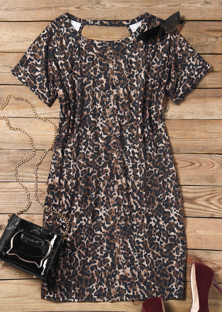 Kaufen Leopard Printed Open Back Pocket Mini Dress. Bild