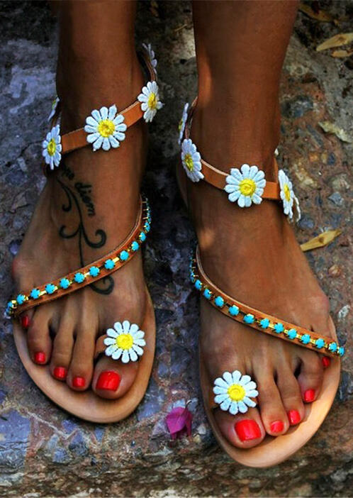 Daisy Bead Slip On Flat Sandals, Multi, 469460