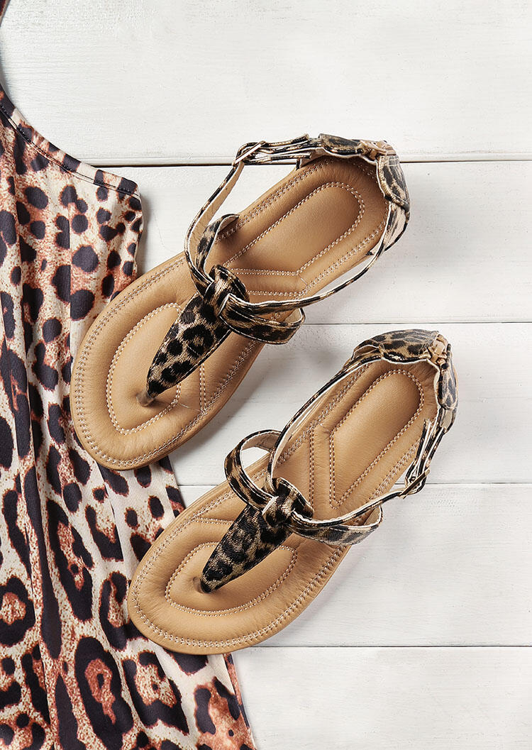 

Leopard Criss-Cross Buckle Strap Flat Sandals, 470362