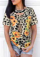 Summer Clothes Sunflower Leopard Hollow Out Blouse