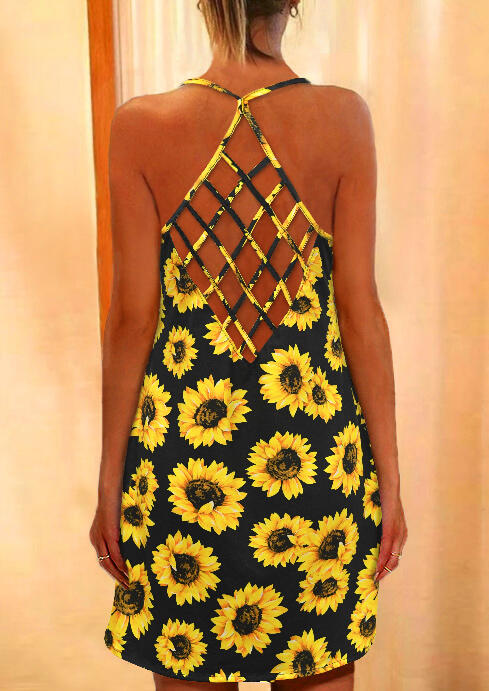 Sunflower Criss Cross Mini Dress Without Necklace Black Bellelily