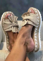 Summer Bowknot Round Toe Wedged Slippers