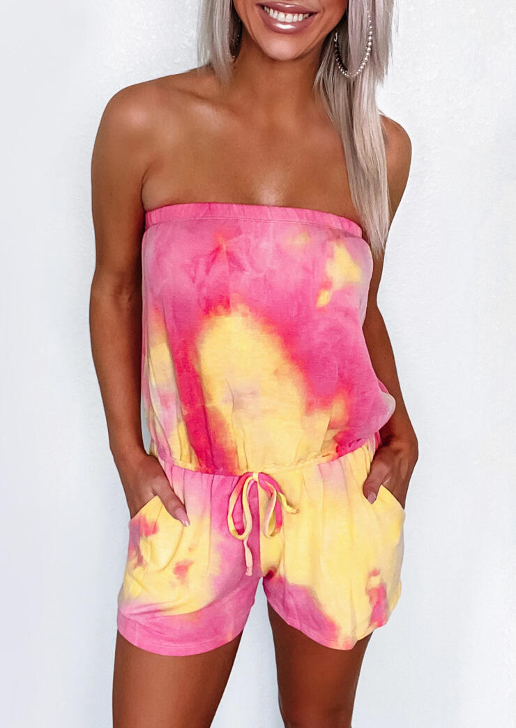 

Tie Dye Drawstring Sleeveless Romper, Multicolor, 471825