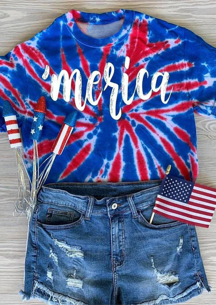 Kaufen Tie Dye Merica T-Shirt Tee - Blue. Bild