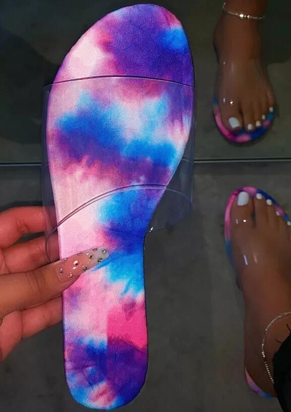 

Summer Tie Dye Round Toe Flat Slippers, Multi, 472435