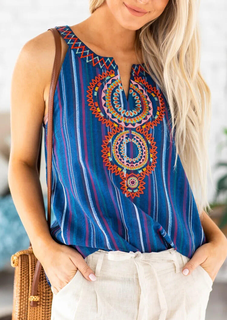 

Floral Geometric V-Neck Tank - Blue, 472418
