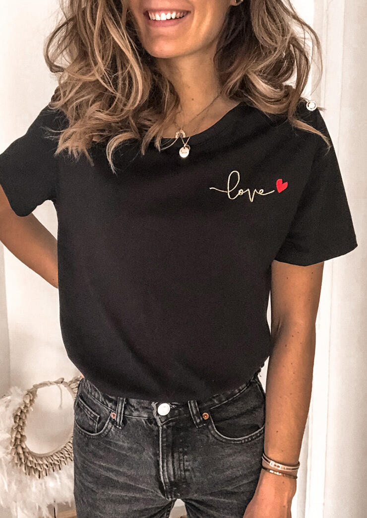 

Love Heart O-Neck T-Shirt Tee without Necklace - Black, 472780