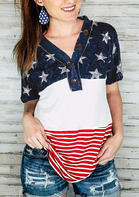 Color Block American Flag Star Striped Button Blouse