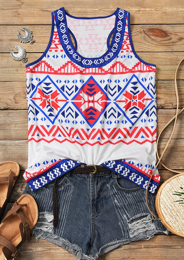 Aztec Geometric Tank without Necklace - White