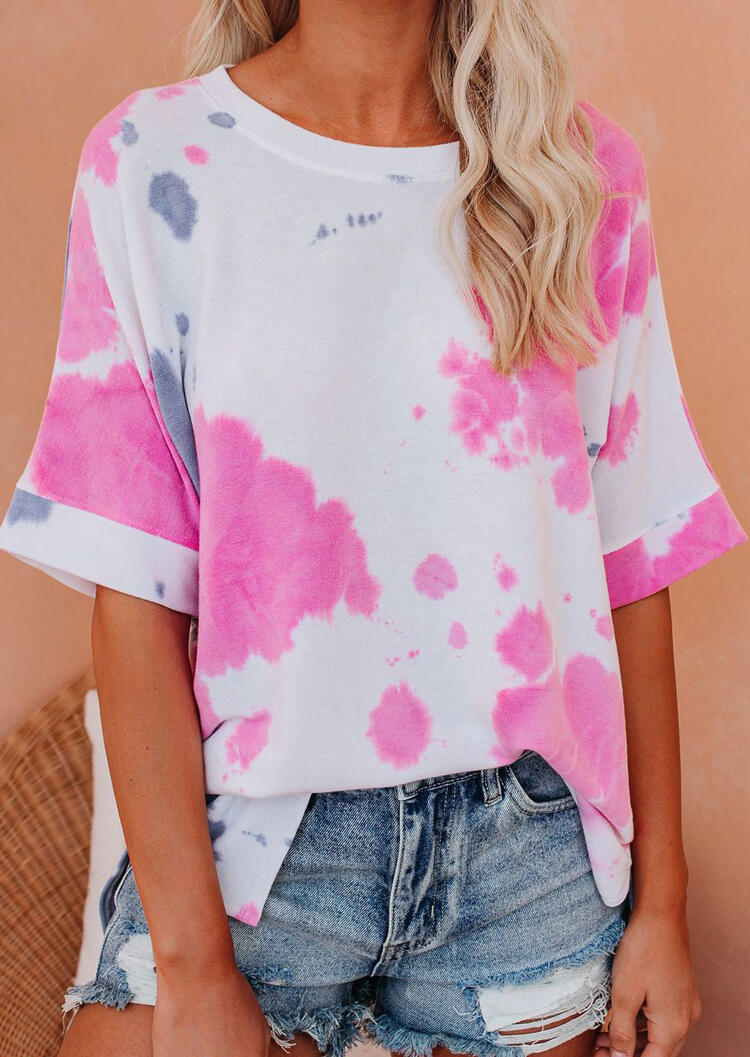 

Tie Dye O-Neck T-Shirt Tee - White, 472947