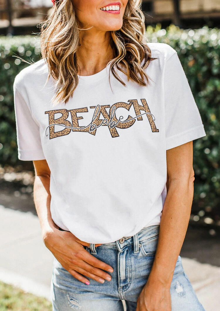 

Leopard Beach Babe T-Shirt Tee - White, 472955