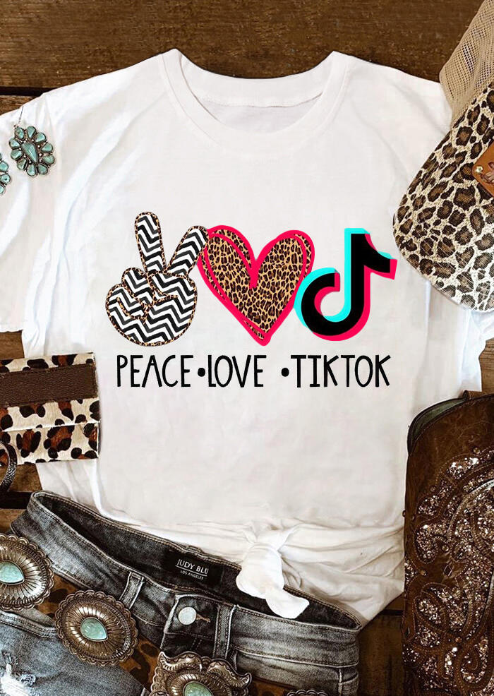 

Leopard Peace Love T-Shirt Tee - White, 473017