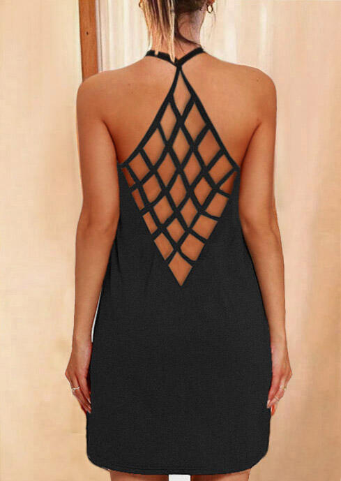 

Criss-Cross Hollow Out Mini Dress without Necklace - Black, 472328