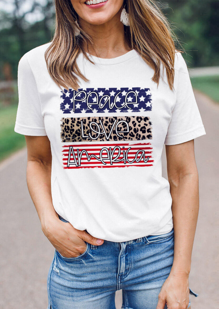 Download Peace Love America Leopard Star Striped T-Shirt Tee ...