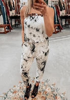 Tie Dye Leopard Splicing Sleeveless Jumpsuit without Necklace - White