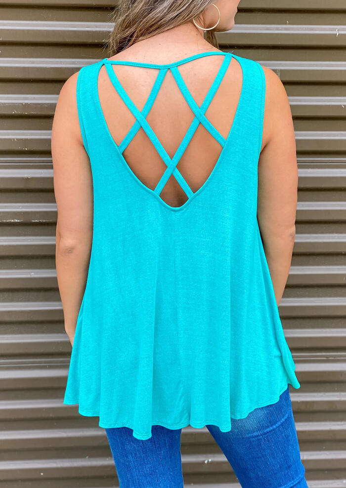 

Criss-Cross Open Back Tank - Lake Blue, 473249