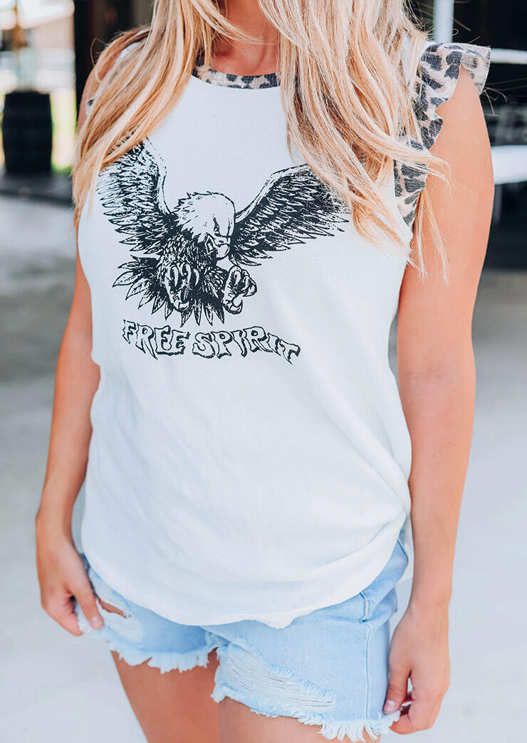 

Free Spirit Eagle Leopard Splicing Ruffled Tank - White, 473566