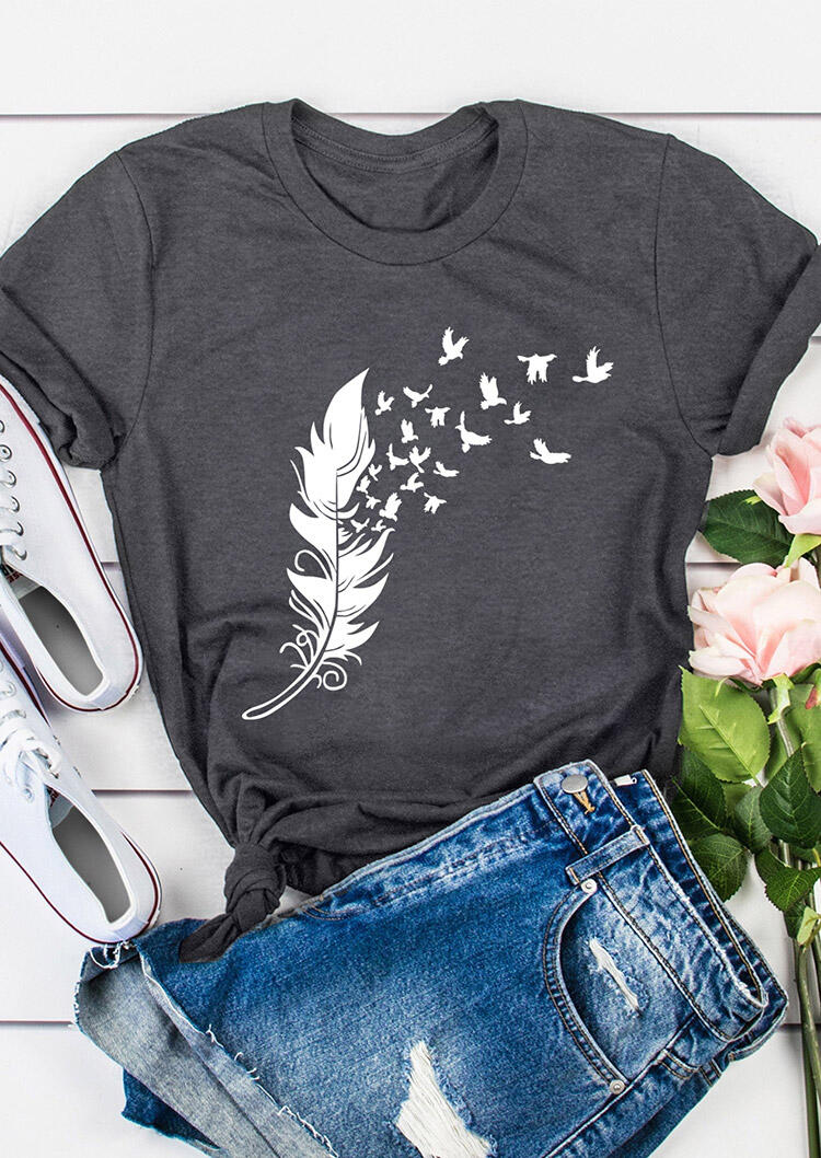 

Feather Birds T-Shirt Tee - Dark Grey, 473738