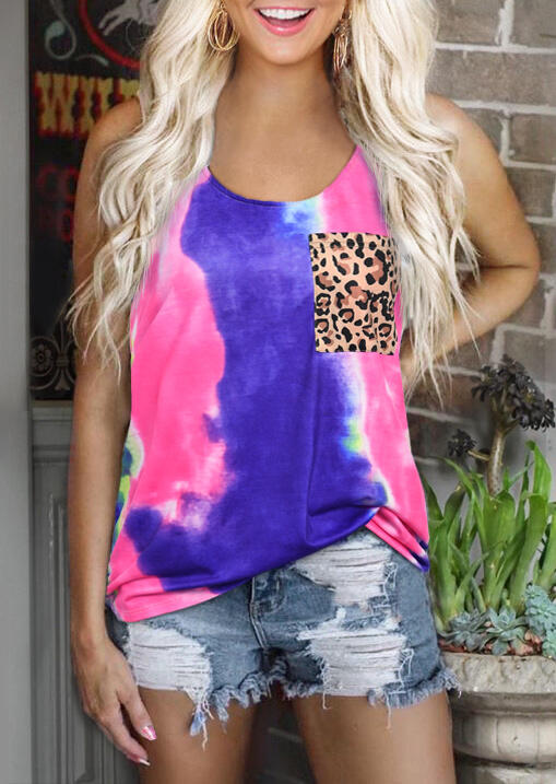 

Tie Dye Leopard Pocket Splicing Tank, Multicolor, 473568