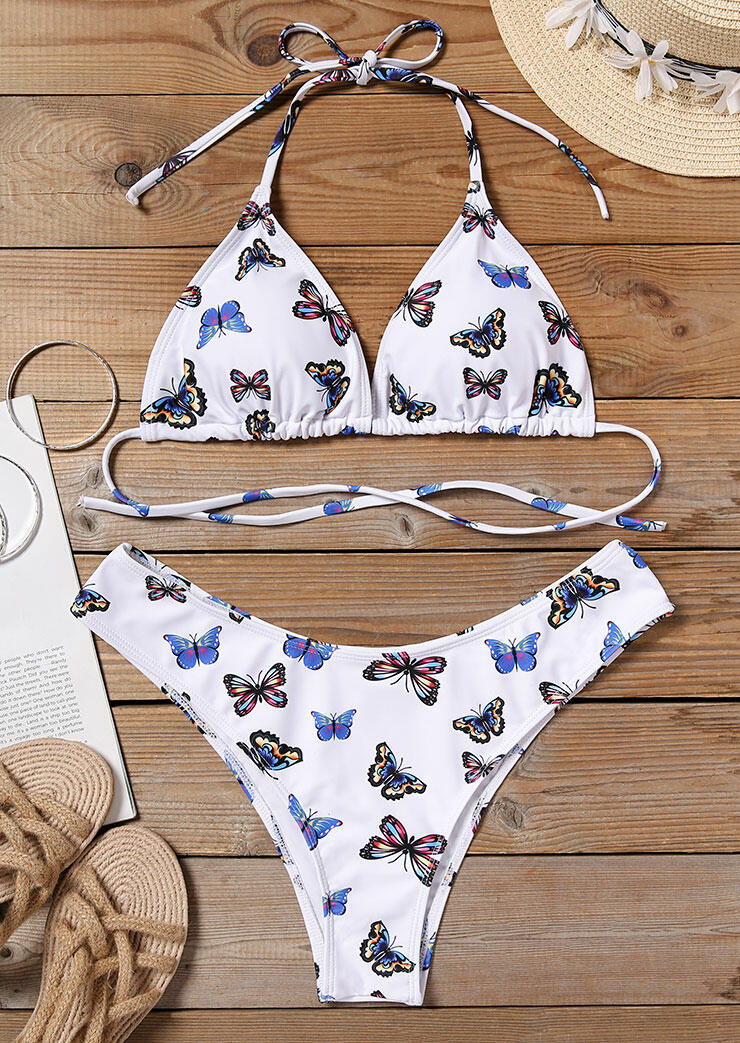 Butterfly Halter Bikini Set White Bellelily