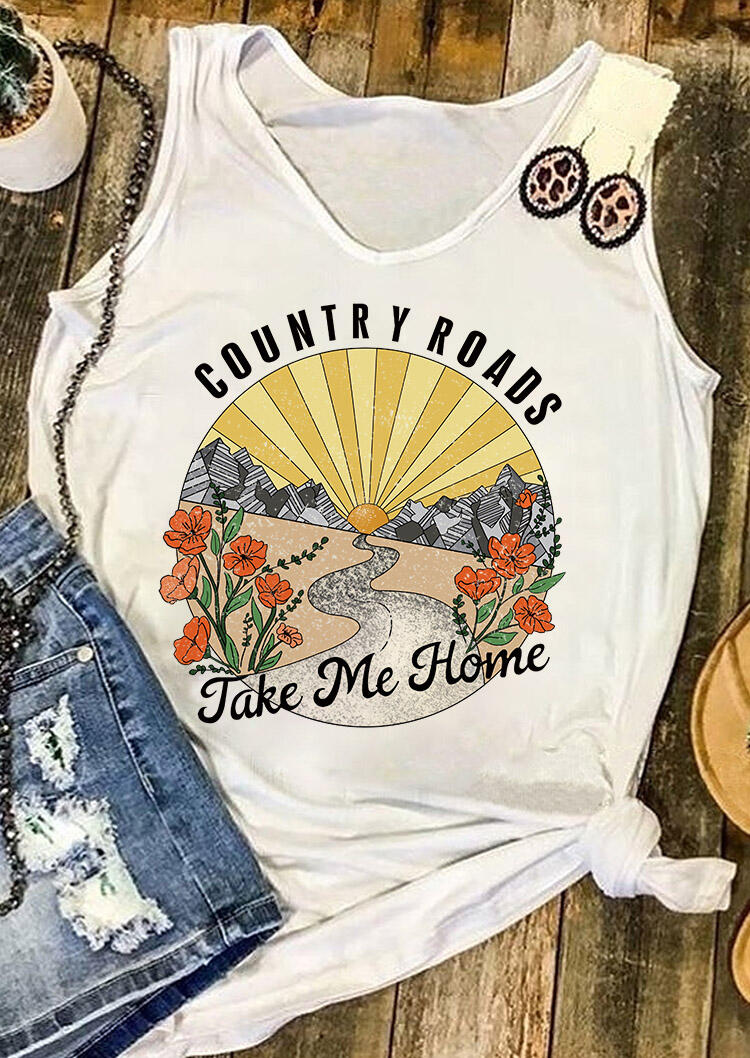 

Country Roads Take Me Home Floral Tank - White, 473995