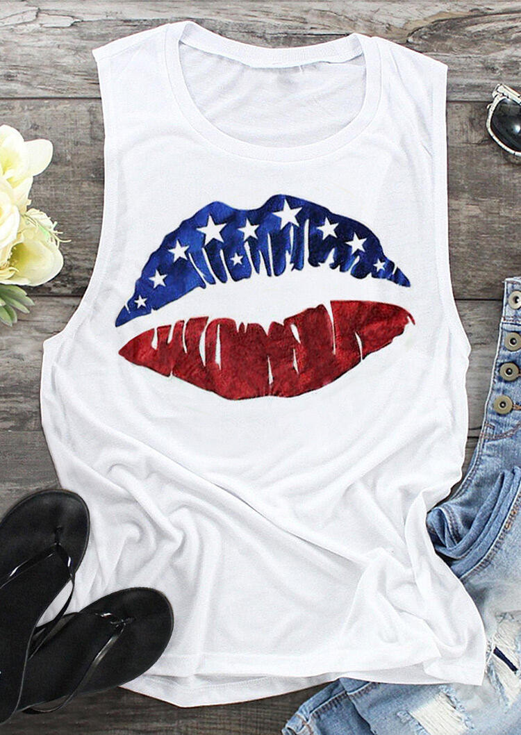 

American Flag Lips O-Neck Tank - White, 403260