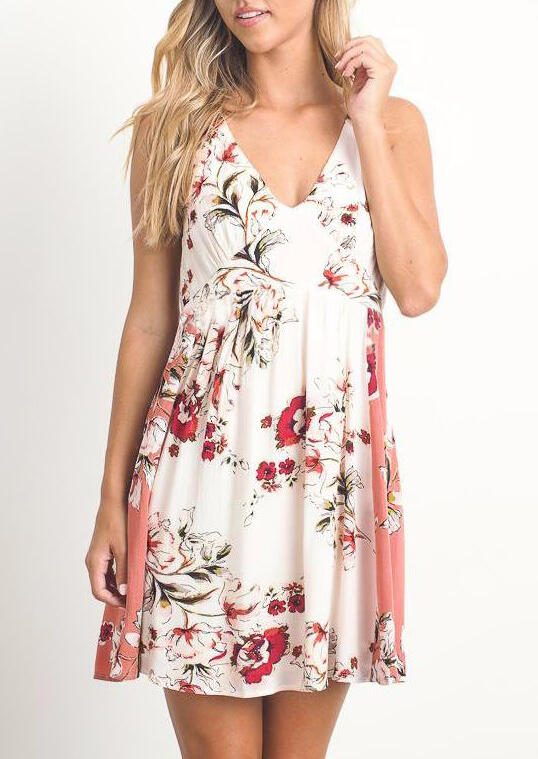 

Floral Open Back Ruffled Mini Dress - White, 474403