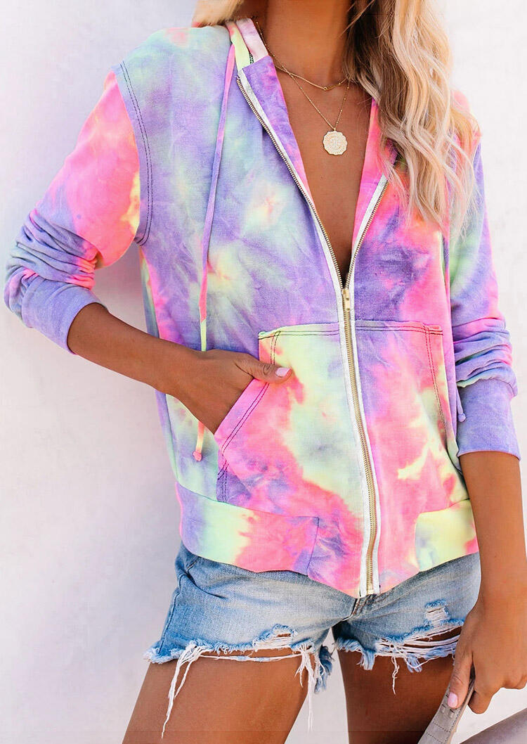 

Tie Dye Zipper Pocket Hoodie, Multicolor, 474297