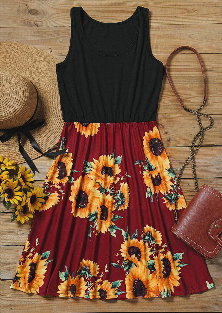 

Sunflower Splicing Ruffled Mini Dress - Burgundy, 474649