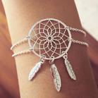 Dream Catcher Wind Chimes Tassel Feather Hollow Out Bracelet - Silver