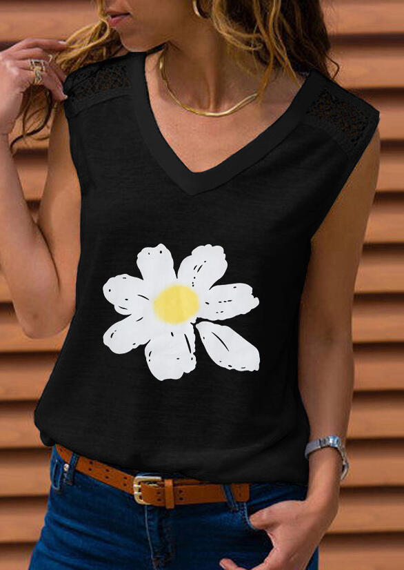 

Daisy Floral V-Neck Tank without Necklace - Black, 474414