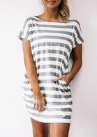 Striped Pocket Mini Dress without Necklace