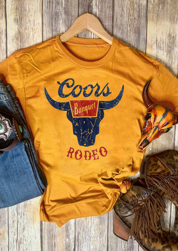 

Coors Banquet Rodeo Steer Skull T-Shirt Tee - Yellow, 474717